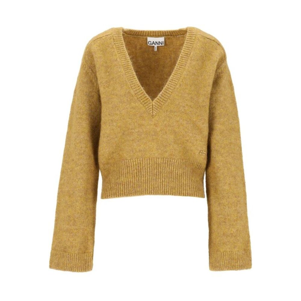 Ganni Women Melange Mohair Deep V-Neck